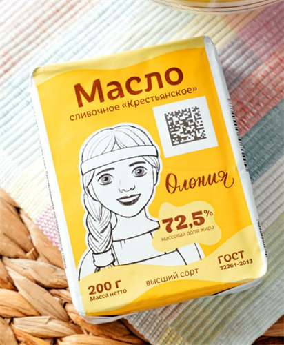Масло сливочное 72.5% Олония Крестьянское ГОСТ фольга 200г БЗМЖ - фото 20843