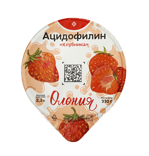Ацидофилин 2.2% Олония с фруктово-ягодным наполнителем Клубника 330г БЗМЖ - фото 21104